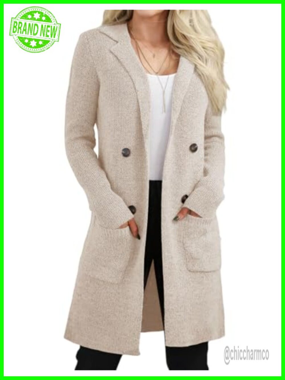Womens Open Front Long Cardigan Sweater Knit Coatigan with Pockets